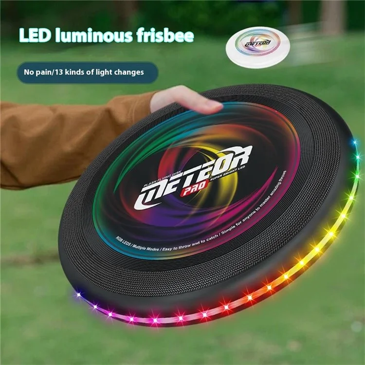 LZ101A 27 cm 13-farbige LED-Leuchtscheibe, wiederaufladbar, Outdoor-Sport-Interaktivspielzeug, Größe L - Schwarz