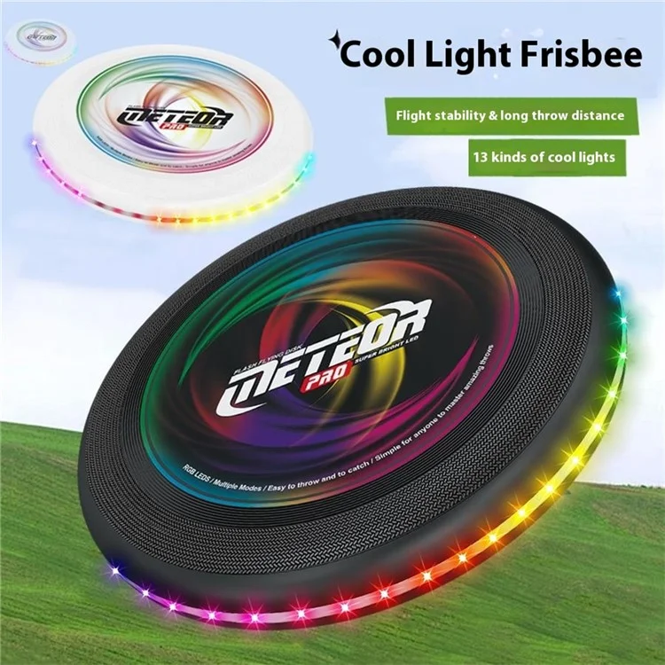 LZ101A 27 cm 13-farbige LED-Leuchtscheibe, wiederaufladbar, Outdoor-Sport-Interaktivspielzeug, Größe L - Schwarz