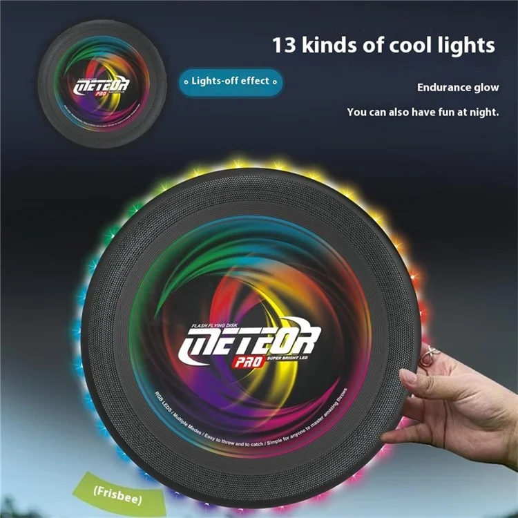 LZ101A 27 cm 13-farbige LED-Leuchtscheibe, wiederaufladbar, Outdoor-Sport-Interaktivspielzeug, Größe L - Schwarz