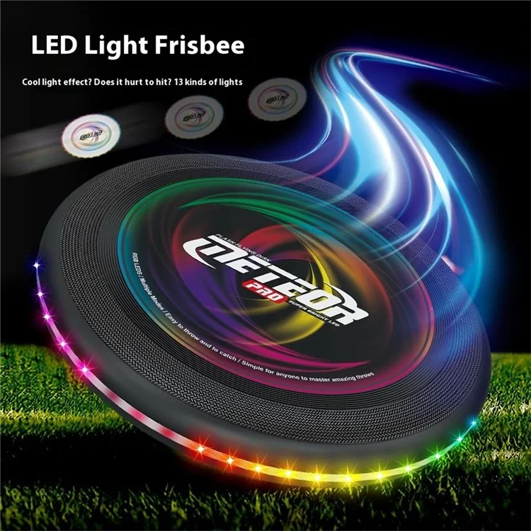 Disco Voador LED LZ102A de 23 cm com 13 Cores, Recarregável, Brinquedo Interativo para Esportes Externos, Tamanho P - Preto