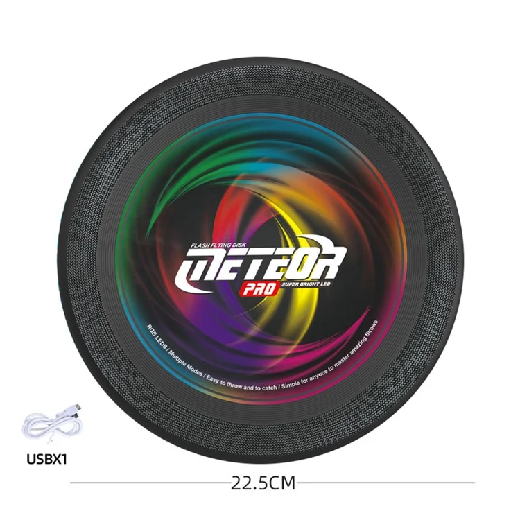 Disco Voador LED LZ102A de 23 cm com 13 Cores, Recarregável, Brinquedo Interativo para Esportes Externos, Tamanho P - Preto