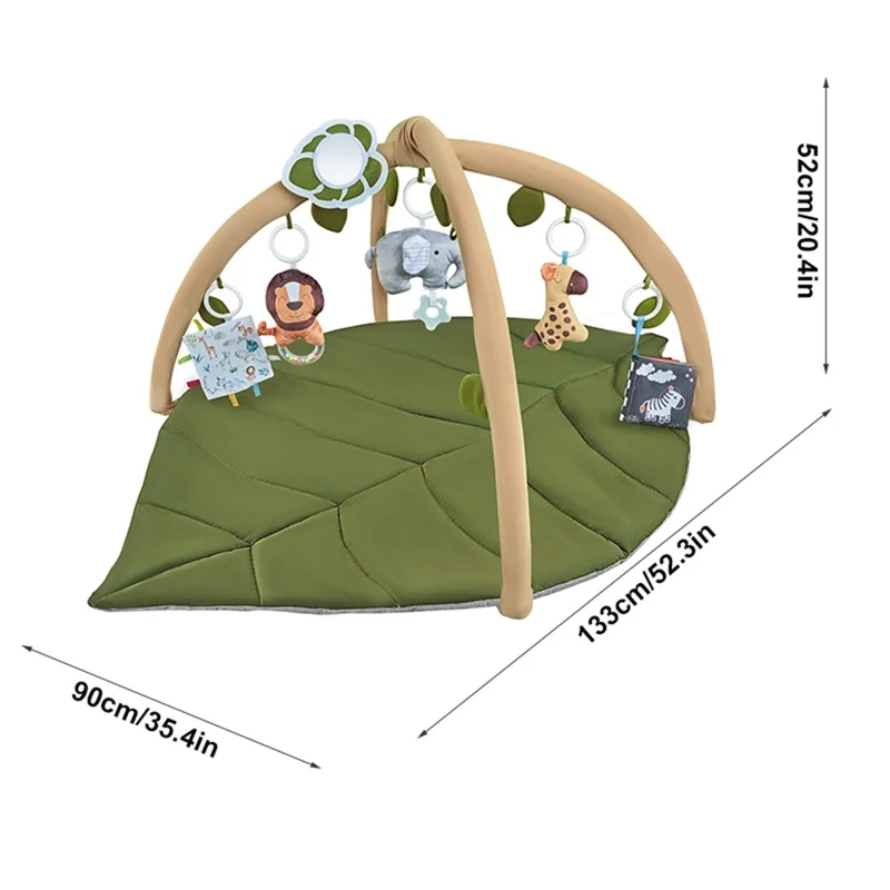 Tappetino da gioco per bambini a forma di foglia con giocattoli appesi per lo sviluppo sensoriale - Verde