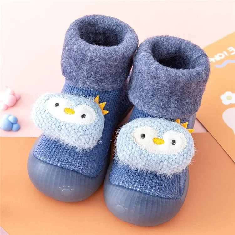 Anti-Slip Winter Toddler Sock Shoes Cartoon Animal Soft Sole Baby First Walking Shoes, Size 20 / 21 - Blue Penguin