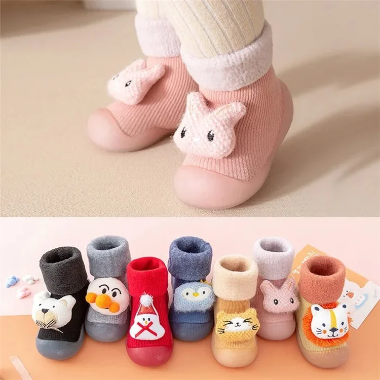 Anti-Slip Winter Toddler Sock Shoes Cartoon Animal Soft Sole Baby First Walking Shoes, Size 20 / 21 - Blue Penguin