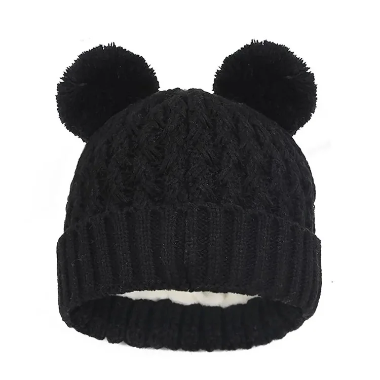 Sombrero de Invierno, Guantes y Bufanda para Niños Juego Cálido y Hecho a Punto - Negro