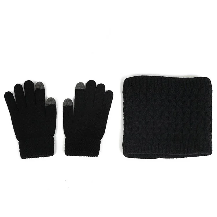 Sombrero de Invierno, Guantes y Bufanda para Niños Juego Cálido y Hecho a Punto - Negro