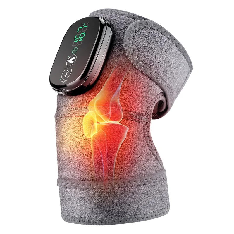 1Pc Electric Heated Knee Brace for Elderly Vibration Massage Heat Therapy Knee Sleeve Pain Relief - Grey