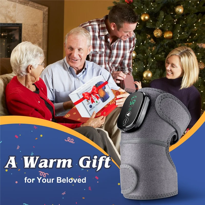 1Pc Electric Heated Knee Brace for Elderly Vibration Massage Heat Therapy Knee Sleeve Pain Relief - Grey
