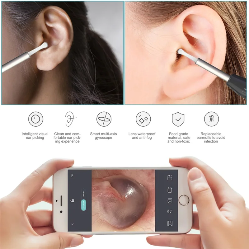 W1 Ear Wax Removal Tool Camera WiFi Ear Cleaning Kit Ear Pick with LED Light - White
