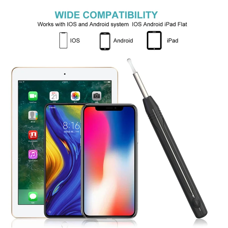 W1 Ear Wax Removal Tool Camera WiFi Ear Cleaning Kit Ear Pick with LED Light - White