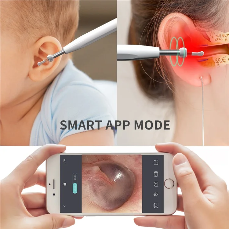 W2 Ear Camera Otoscope Ear Wax Removal Tool Kit LED Light Ear Pick Spoon Earwax Remover - White