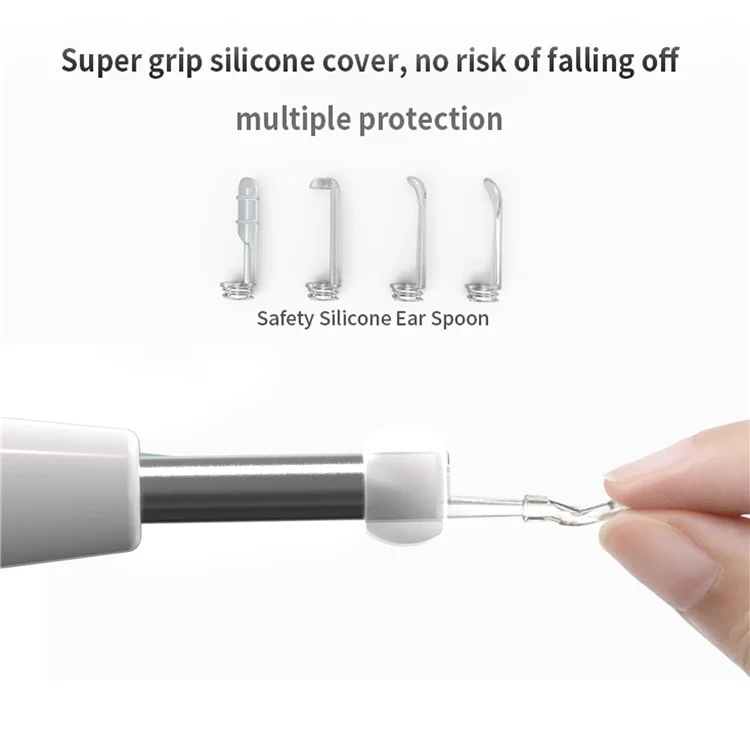 W2 Ear Camera Otoscope Ear Wax Removal Tool Kit LED Light Ear Pick Spoon Earwax Remover - White