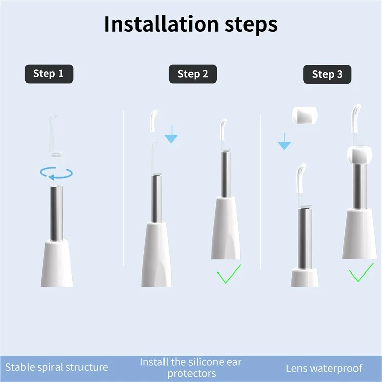 W2 Ear Camera Otoscope Ear Wax Removal Tool Kit LED Light Ear Pick Spoon Earwax Remover - White