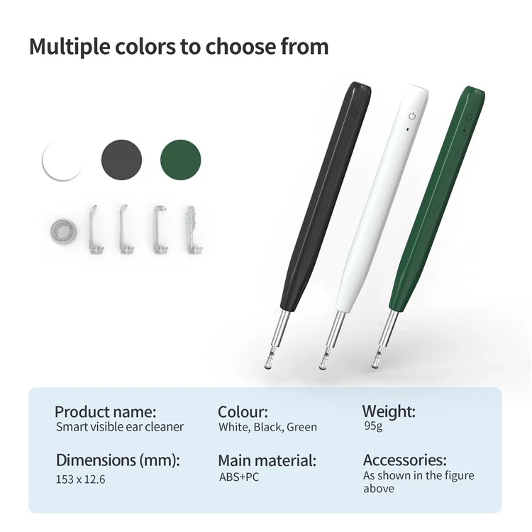 W2 Ear Camera Otoscope Ear Wax Removal Tool Kit LED Light Ear Pick Spoon Earwax Remover - White