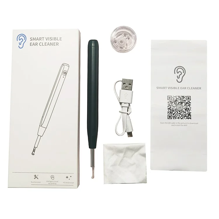 W2 Ear Camera Otoscope Ear Wax Removal Tool Kit LED Light Ear Pick Spoon Earwax Remover - White