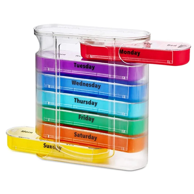 28003 28 Grids PP Daily Pill Case 4 Times A Day 7 Day Seal Medicine Box Portable 7 Stackable Weekly Pill Organizer (No FDA, BPA Free)