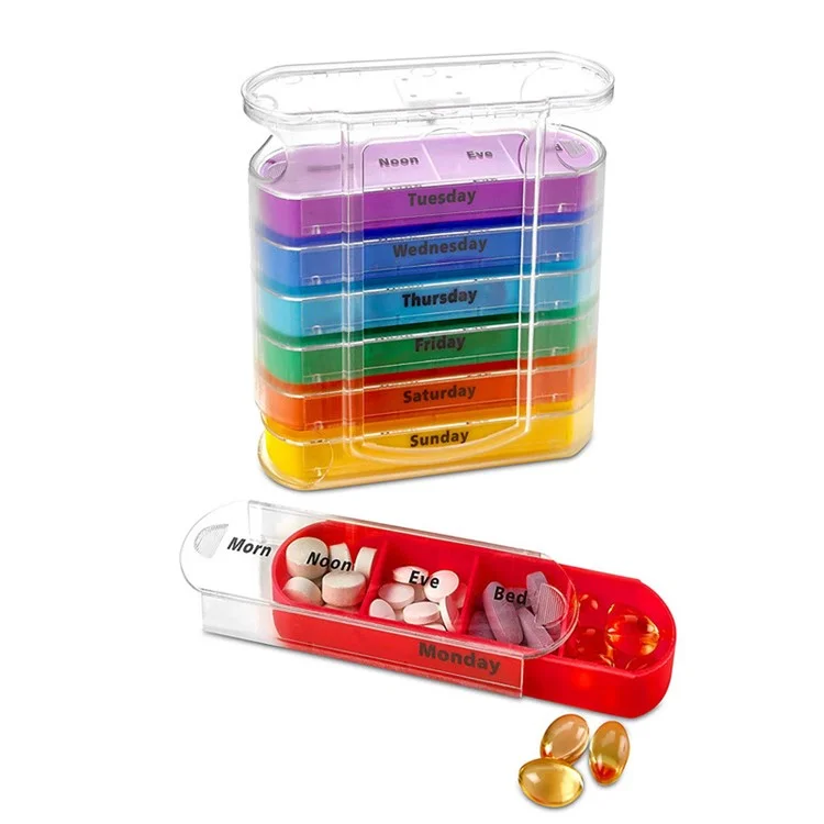 28003 28 Grids PP Daily Pill Case 4 Times A Day 7 Day Seal Medicine Box Portable 7 Stackable Weekly Pill Organizer (No FDA, BPA Free)