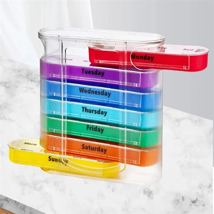 28003 28 Grids PP Daily Pill Case 4 Times A Day 7 Day Seal Medicine Box Portable 7 Stackable Weekly Pill Organizer (No FDA, BPA Free)