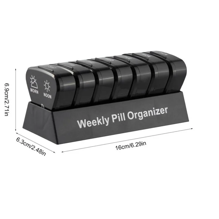 21027 Contenitore portatile in PP per pillole quotidiane 2 volte al giorno 7 giorni Porta pillole sigillato Organizzatore di medicinali settimanale facile da aprire (Senza FDA, senza BPA) - Nero 