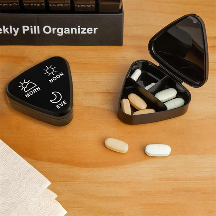 21027 Contenitore portatile in PP per pillole quotidiane 2 volte al giorno 7 giorni Porta pillole sigillato Organizzatore di medicinali settimanale facile da aprire (Senza FDA, senza BPA) - Nero 