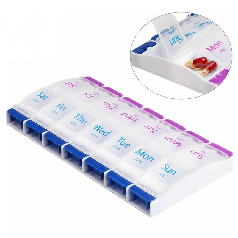 14006 PP Weekly Pill Organizer 2 Times A Day 7 Day Pill Box Holder Easy-Open Daily Medicine Organizer (No FDA Certificate, BPA Free)