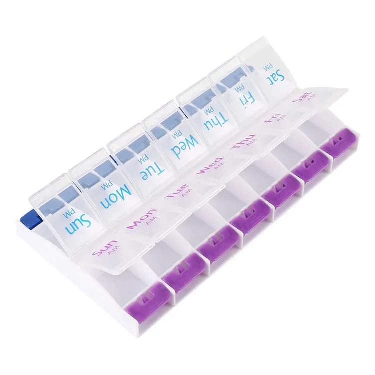 14006 PP Weekly Pill Organizer 2 Times A Day 7 Day Pill Box Holder Easy-Open Daily Medicine Organizer (No FDA Certificate, BPA Free)