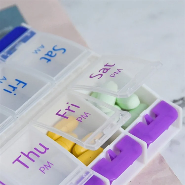 14006 PP Weekly Pill Organizer 2 Times A Day 7 Day Pill Box Holder Easy-Open Daily Medicine Organizer (No FDA Certificate, BPA Free)