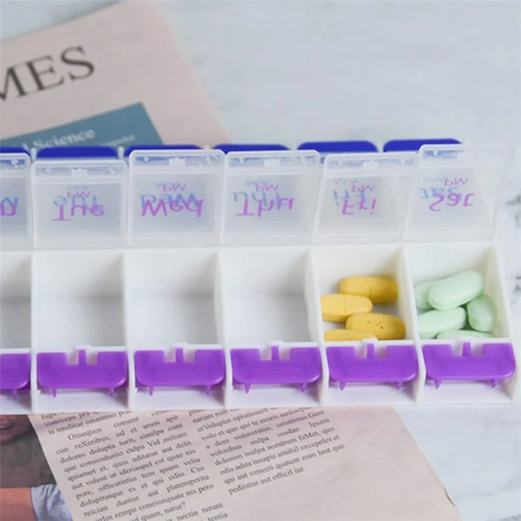 14006 PP Weekly Pill Organizer 2 Times A Day 7 Day Pill Box Holder Easy-Open Daily Medicine Organizer (No FDA Certificate, BPA Free)
