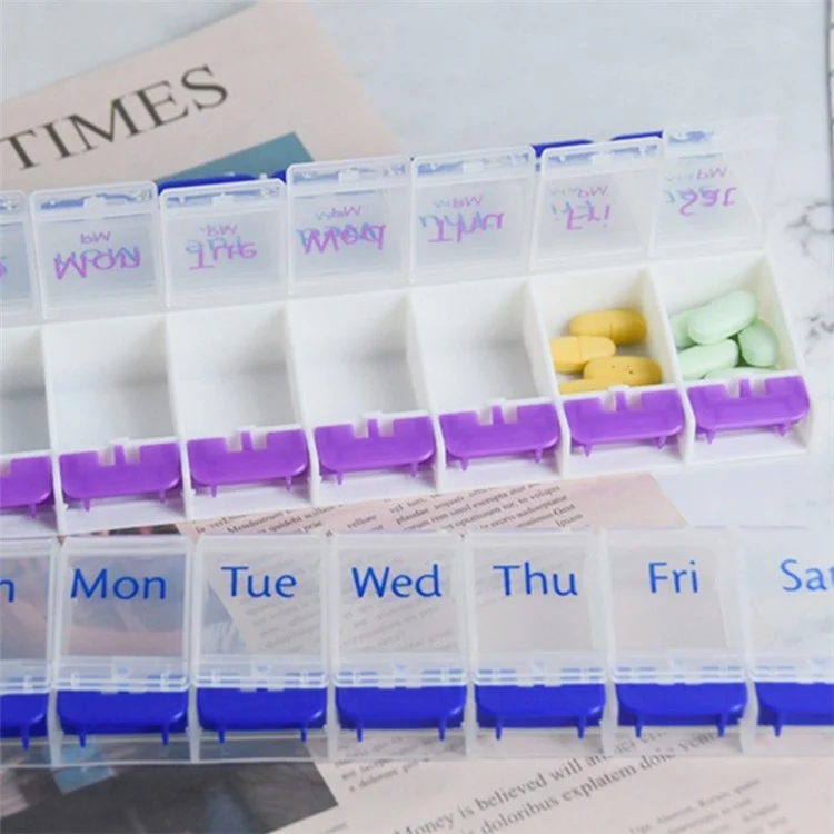 14006 PP Weekly Pill Organizer 2 Times A Day 7 Day Pill Box Holder Easy-Open Daily Medicine Organizer (No FDA Certificate, BPA Free)