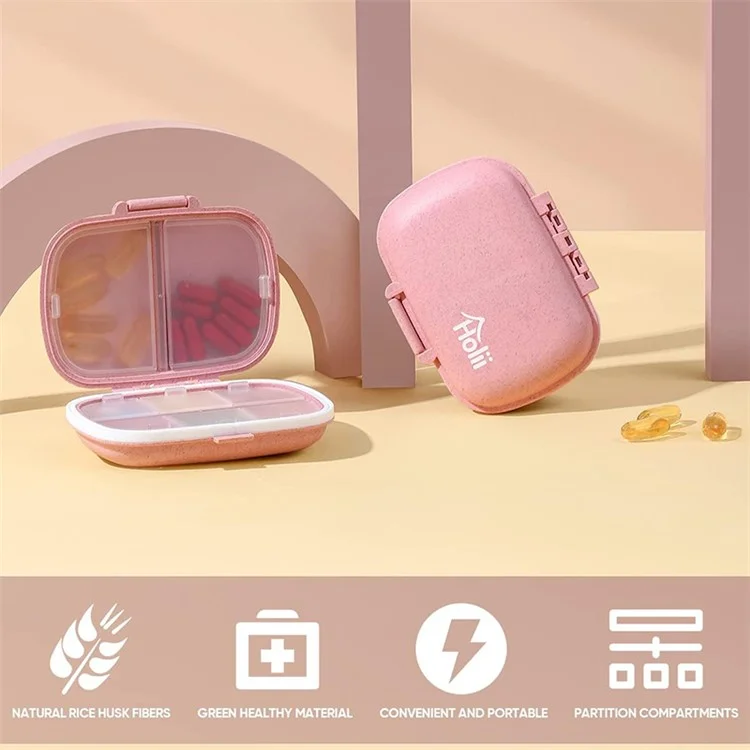 HOLII Daily Pill Organizer 8 Compartments Portable Pill Case Storage Box (BPA Free, No FDA Certificate) - Pink