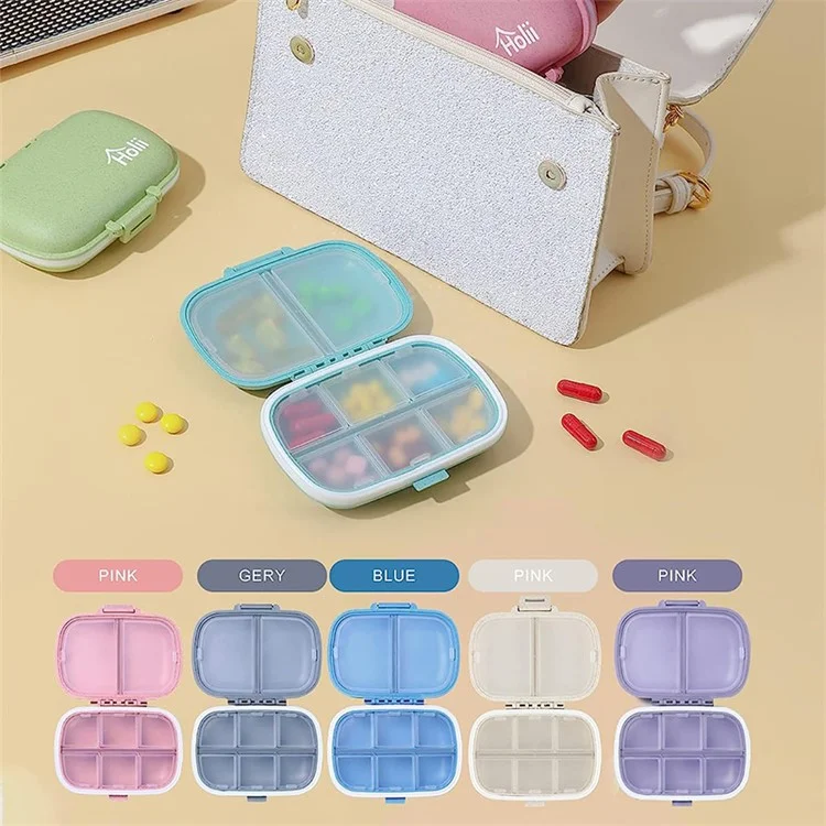 HOLII Daily Pill Organizer 8 Compartments Portable Pill Case Storage Box (BPA Free, No FDA Certificate) - Pink