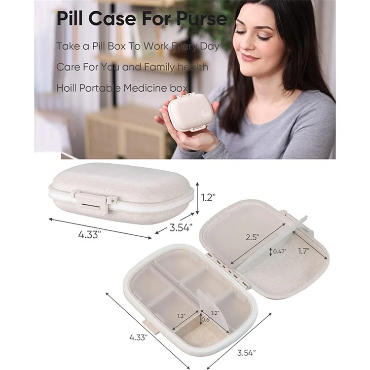 HOLII Daily Pill Organizer 8 Compartments Portable Pill Case Storage Box (BPA Free, No FDA Certificate) - Original Color