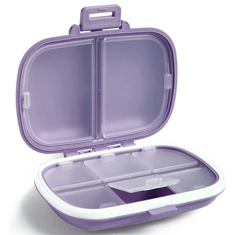 HOLII Daily Pill Organizer 8 Compartments Portable Pill Case Storage Box (BPA Free, No FDA Certificate) - Purple