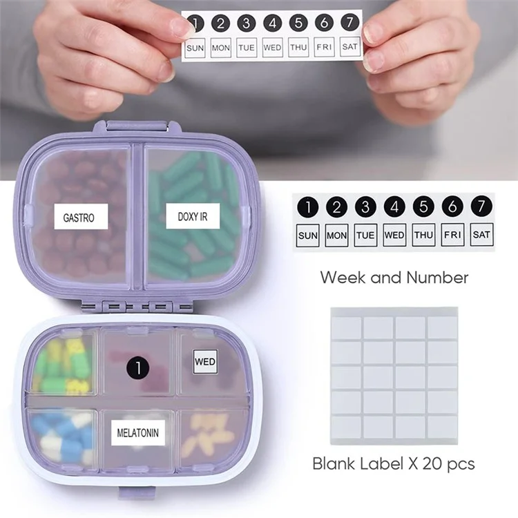HOLII Daily Pill Organizer 8 Compartments Portable Pill Case Storage Box (BPA Free, No FDA Certificate) - Purple