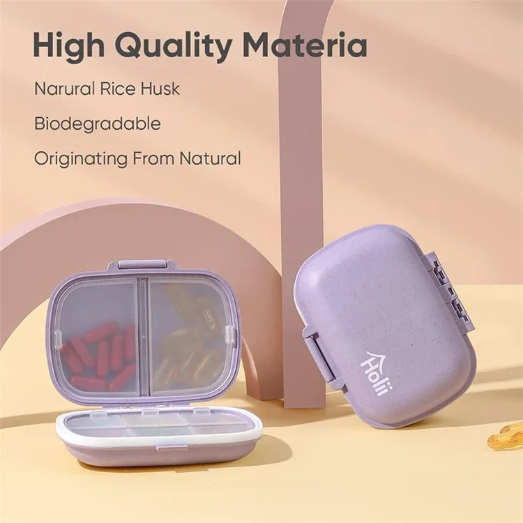 HOLII Daily Pill Organizer 8 Compartments Portable Pill Case Storage Box (BPA Free, No FDA Certificate) - Purple