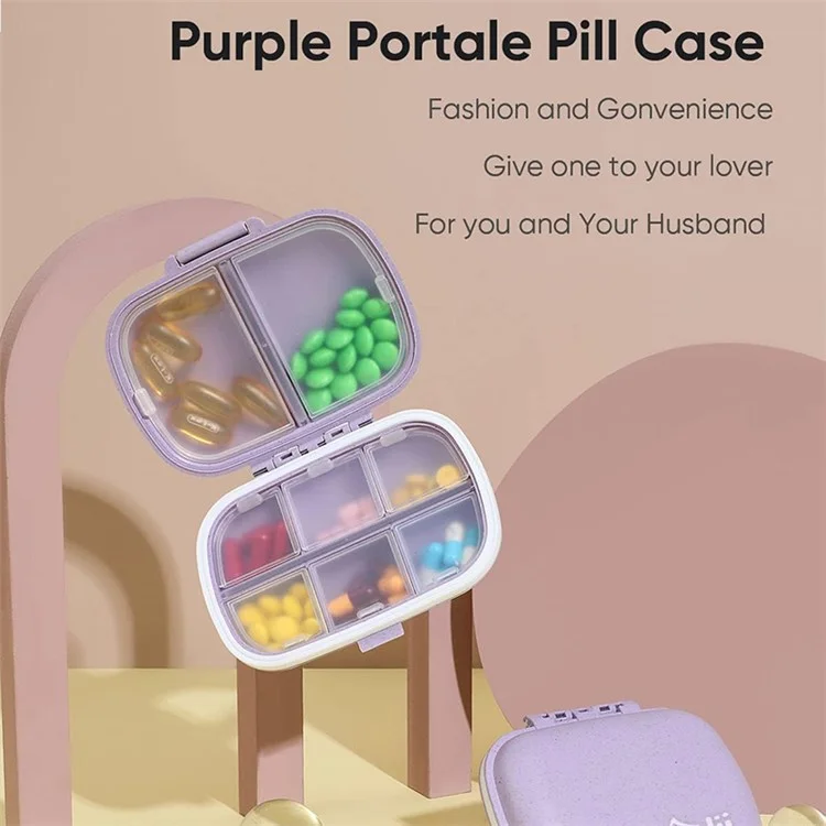HOLII Daily Pill Organizer 8 Compartments Portable Pill Case Storage Box (BPA Free, No FDA Certificate) - Purple