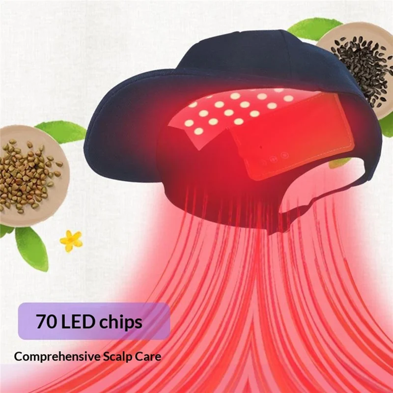 70-LED Red and Blue Light Therapy Rechargeable Hair Growth Cap with Vibrating Scalp Massage