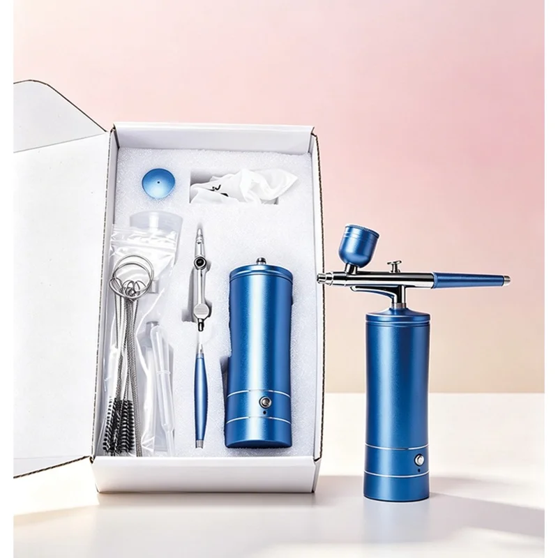 D090 Spray Gun Oxygen Injection Device 0.3mm Nano Atomization 160Kpa High Pressure Mist Hydrator for Home Beauty - Blue