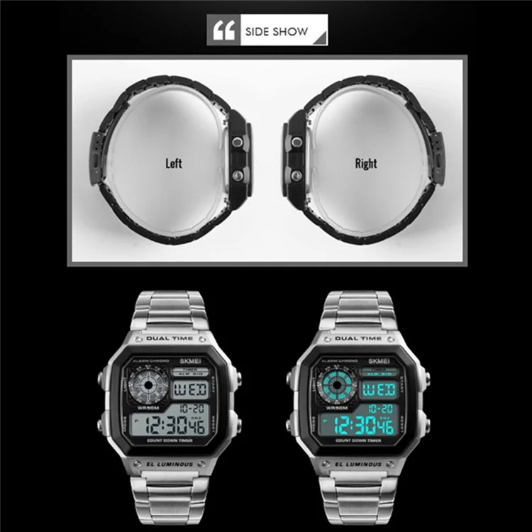 SKMEI Square Dial Business Men Watch Waterproof Dual Time EL Luminous Wristwatch - Silver