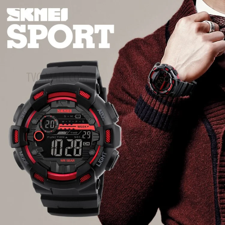 SKMEI Double Time Men Digital Watch [50m Waterproof] [Back Light] [Chronograph] - Red