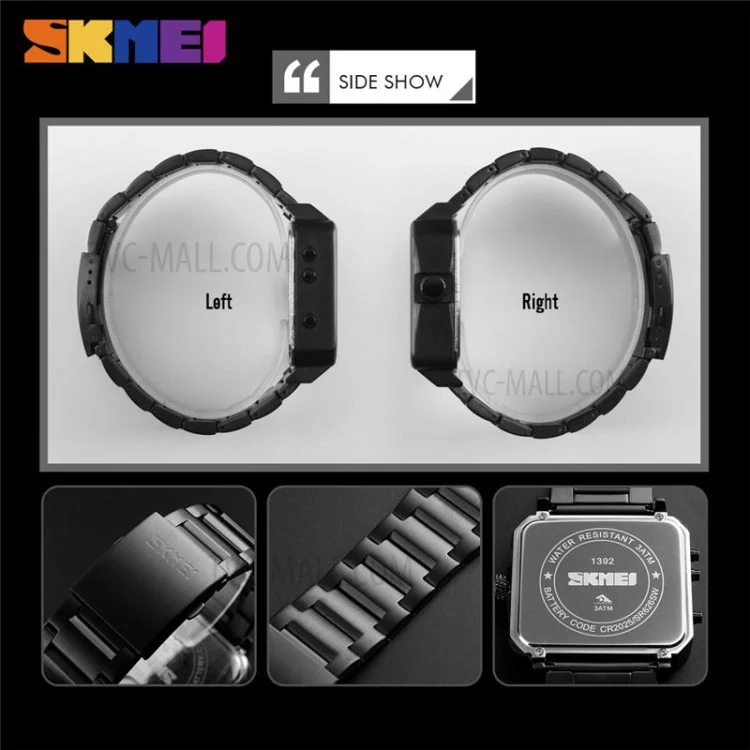 SKMEI Men Dual Display Sport Watch Stopwatch Alarm Digital Watch - Black