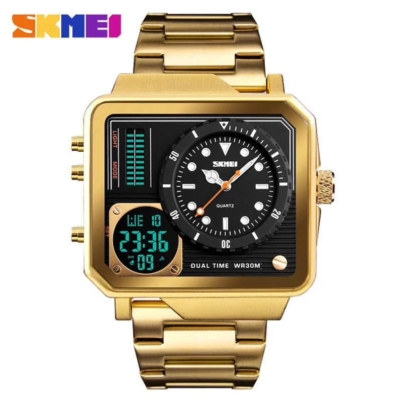 SKMEI Men Dual Display Sport Watch Stopwatch Alarm Digital Watch - Gold