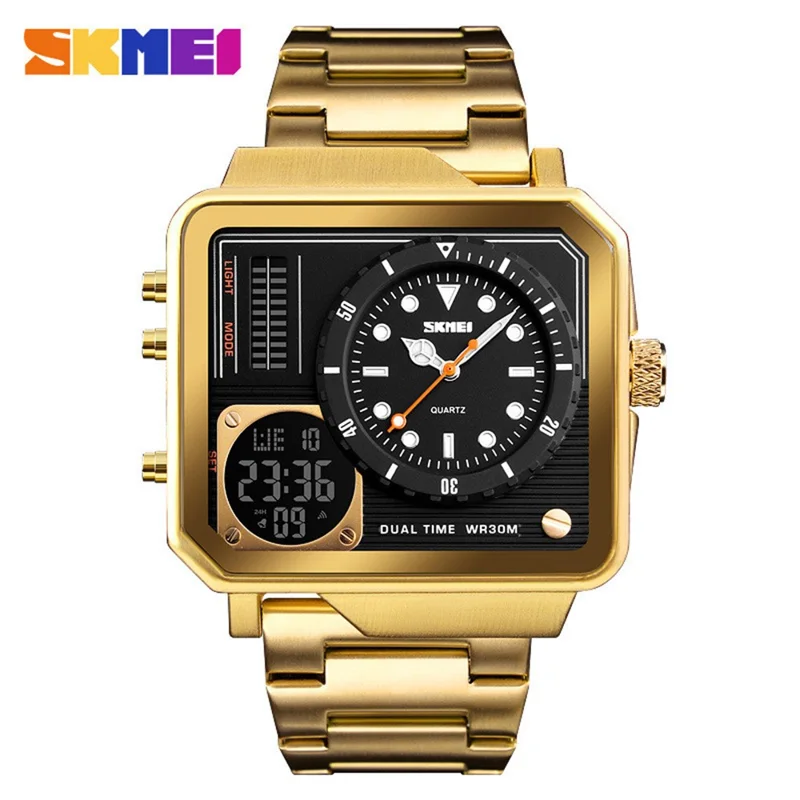 SKMEI Men Dual Display Sport Watch Stopwatch Alarm Digital Watch - Gold