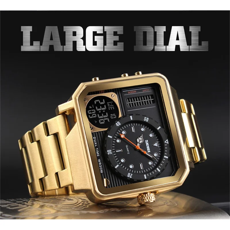 SKMEI Men Dual Display Sport Watch Stopwatch Alarm Digital Watch - Gold