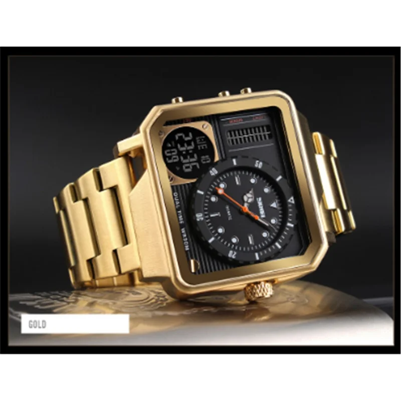 SKMEI Men Dual Display Sport Watch Stopwatch Alarm Digital Watch - Gold