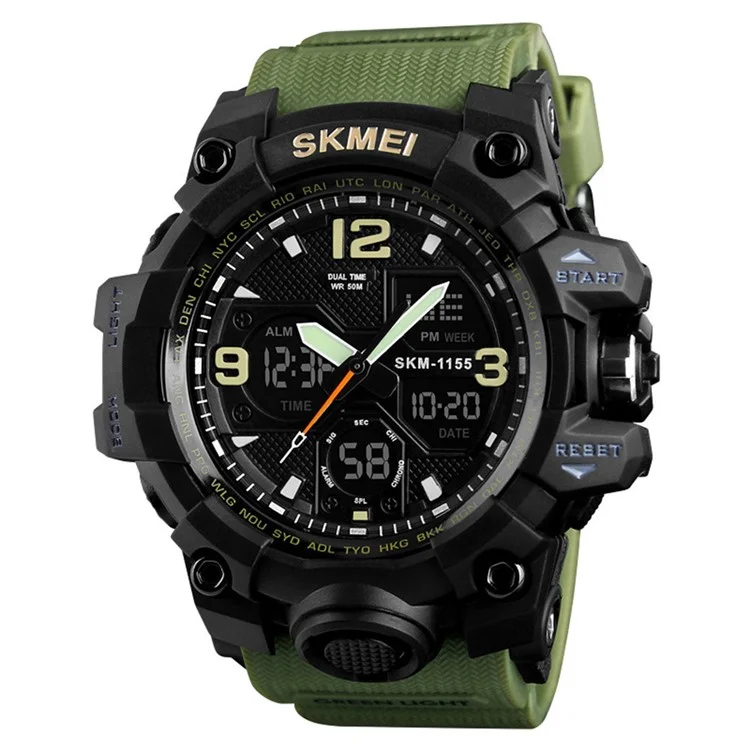 SKMEI Men Quartz Analog LED Digital Clock Military Waterproof Sport Watches - Army Green