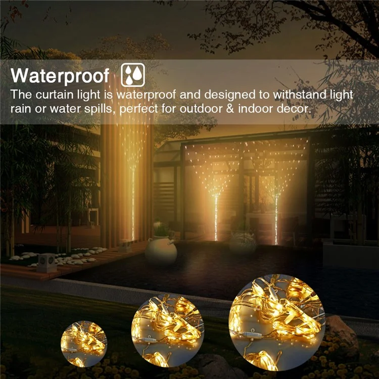 Waterproof 3M 8 Modes Warm White 300-LED Curtain String Fairy Light