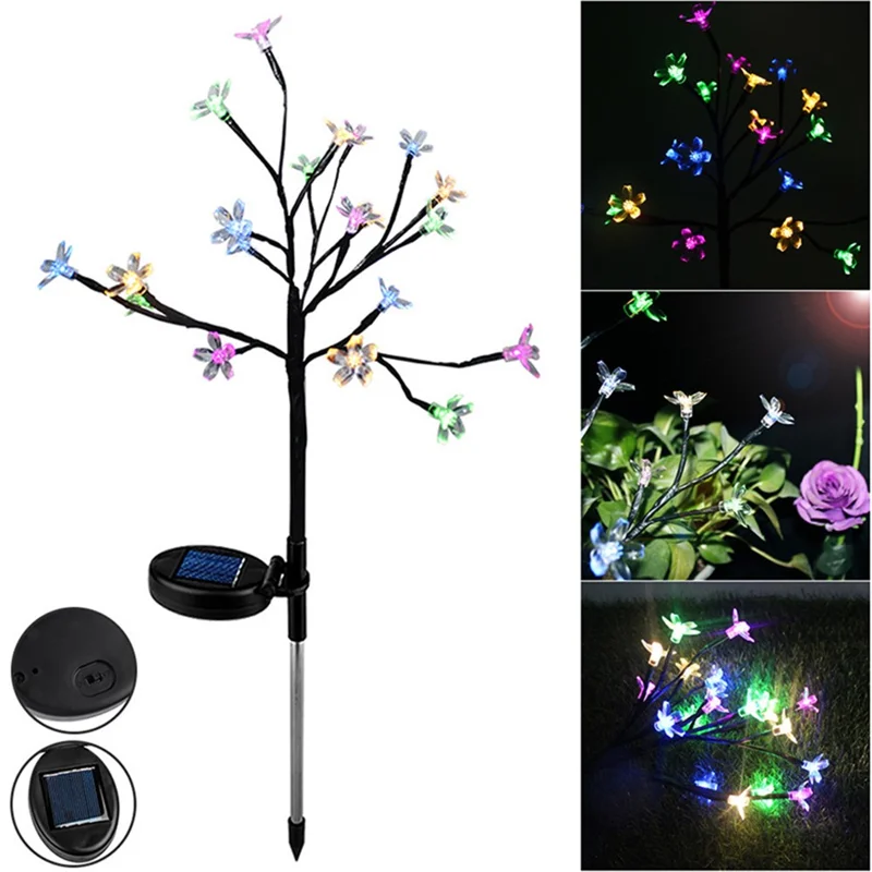 2Pcs Solar Cherry Flower 20-LED Light Outdoor Garden Yard Lawn Landscape Lamp