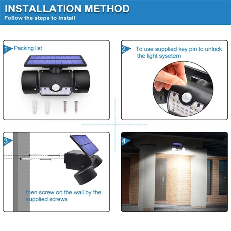 Lâmpada Solar de Luz Solar de 30 Lâmpada Solar Lâmpada Solar PIR Sensor de Movimento Spotlight à Parede à Prova D'água Luzes Externas - Branco