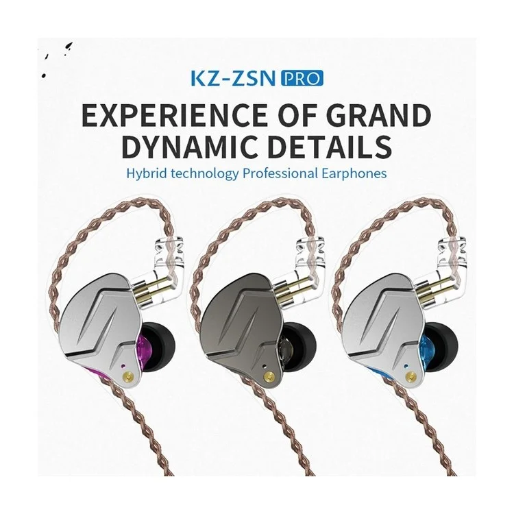 KZ-ZSN Pro In-Ear Bass Metal Music Sport Earphone sem Microfone (Com Microfone) - Cinza